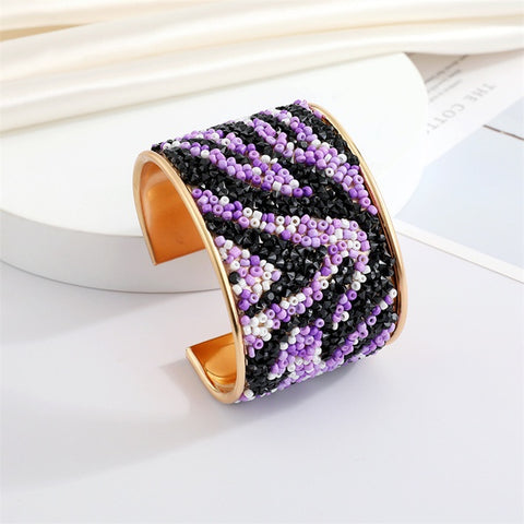 Purple and Black  Beads | Cuff Bracelet