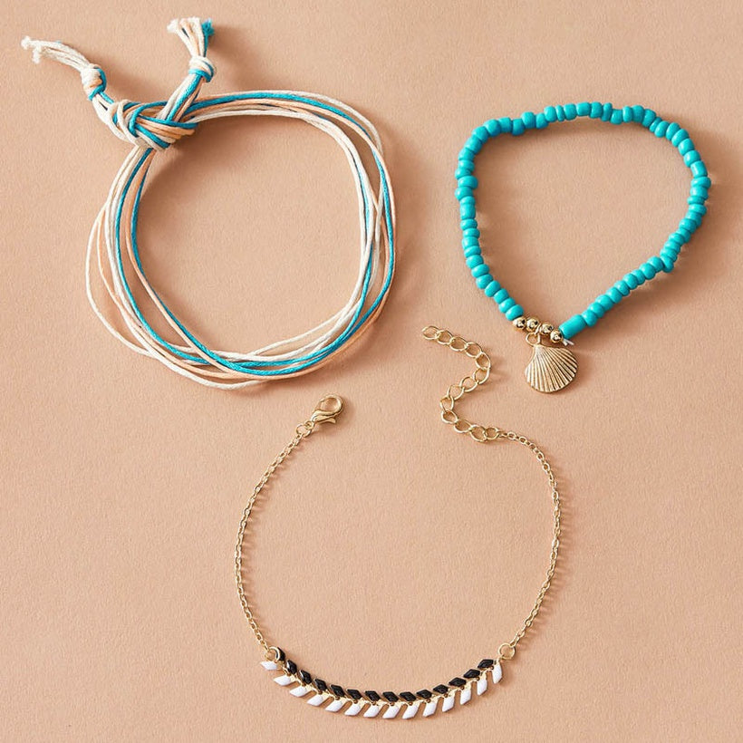Turquoise Shell Trio | Anklet Set