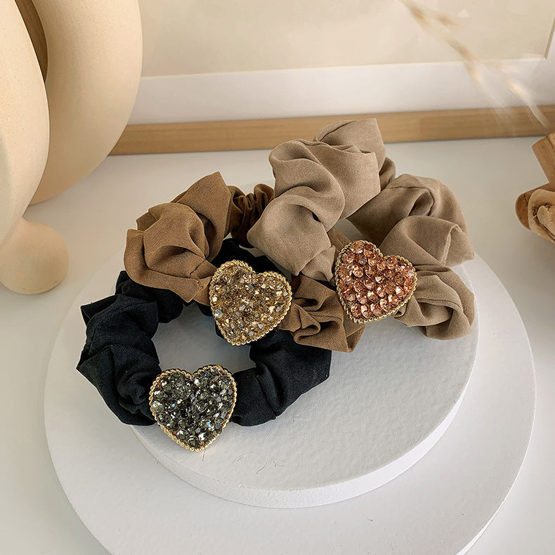 Khaki | Rhinestone Heart Scrunchie