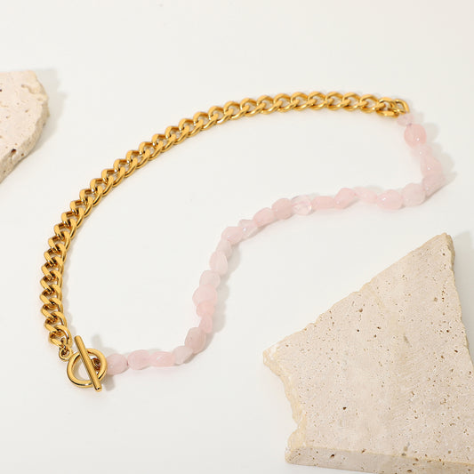 Pink Stone | 18K Gold  Buckle Chain Necklace