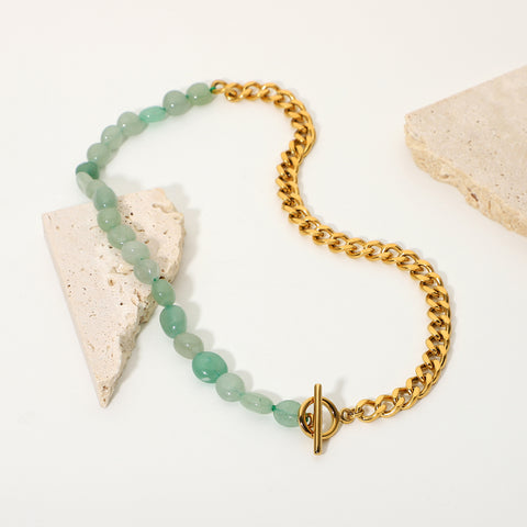 Green Stone | 18K Gold Buckle Chain Necklace
