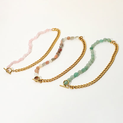 Green Stone | 18K Gold Buckle Chain Necklace