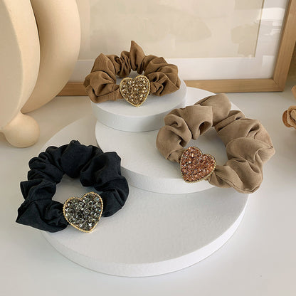 Khaki | Rhinestone Heart Scrunchie