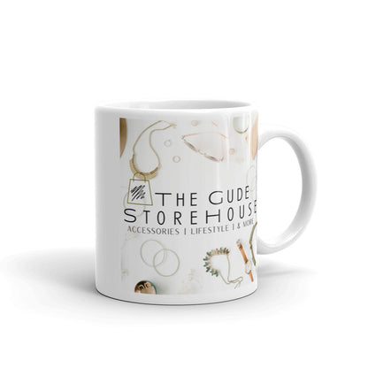 The Gude StoreHouse | Merch | White glossy mug- Left Side Handle